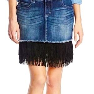 Vintage Wrangler Western Size Junior 7, Denim Y2K Premium Fringe Cowgirl Skirt